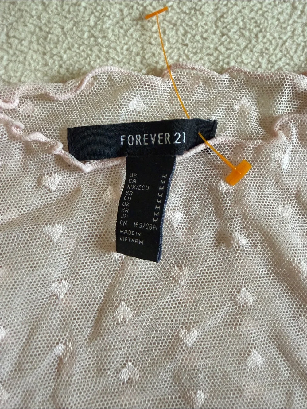 Forever 21 Blush Pink Sheer Heart Dot Short Sleeve Top